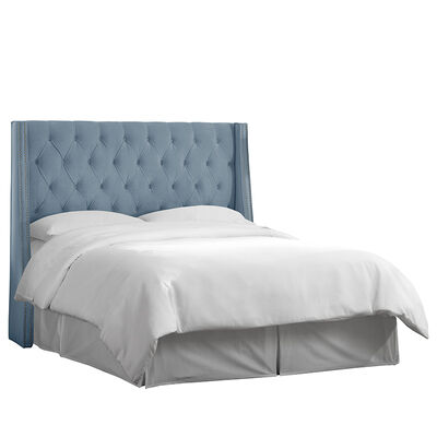 Skyline Twin Nail Button Tufted Wingback Headboard in Velvet - Ocean | 120NBPWVLVOC