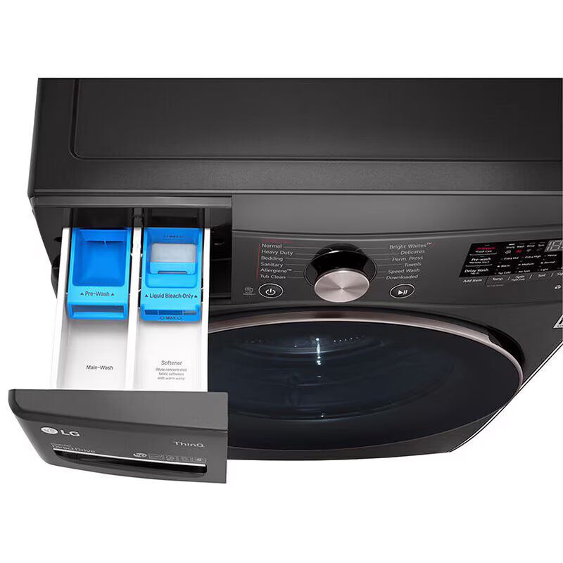 LG 27 in. 4.5 cu. ft. Smart Stackable Front Load Washer with Sanitize & Steam Wash Cycle - Black Steel, Black Steel, hires