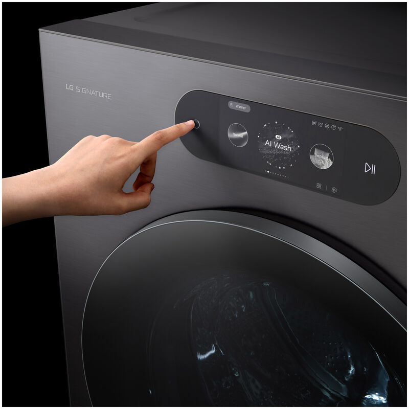 LG 29 in. 5.8 cu. ft. Smart Stackable Front Load Washer with Built-In Intelligence, TurboWash 360, EZ Dispense, Sanitize & Steam Cycle - Brushed Black Steel, , hires