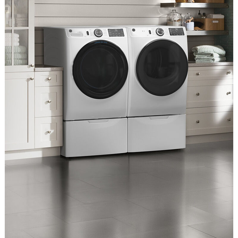 GE 28 in. 7.8 cu. ft. Smart Stackable Electric Dryer with Sanitize Cycle & Sensor Dry - White, White, hires