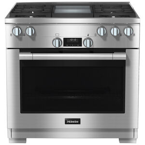 Miele 36 in. 5.8 cu. ft. Convection Oven Freestanding Gas Range with 4 Sealed Burners & Griddle - Clean Touch Steel, , hires