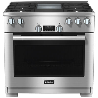 Miele 36 in. 5.8 cu. ft. Convection Oven Freestanding Gas Range with 4 Sealed Burners & Griddle - Clean Touch Steel | HR1136-3AGGD