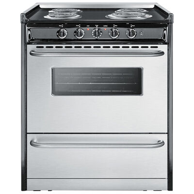 Summit 30 in. 3.7 cu. ft. Oven Slide-In Electric Range with 4 Coil Burners - Stainless Steel | TEM210BRWY