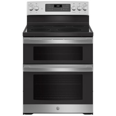GE 30 in. 6.6 cu. ft. Air Fry Standard Convection Double Oven Electric Range with Smoothtop Burners - Stainless Steel | JBS86SPSS