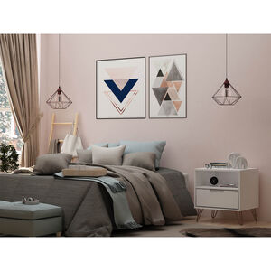 Manhattan Comfort Rockefeller Mid-Century Modern 1-Drawer Nightstand White, White, hires