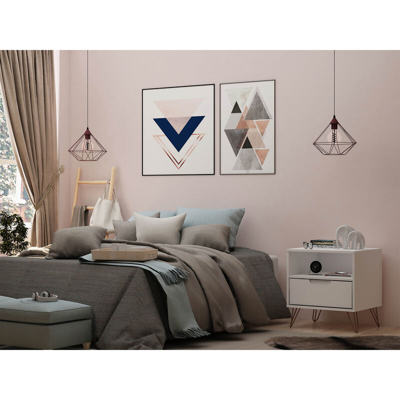 Manhattan Comfort Rockefeller Mid-Century Modern 1-Drawer Nightstand White, White, hires