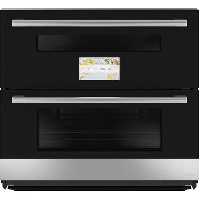 Cafe Minimal Series 30" 5.0 Cu. Ft. Electric Smart Double Wall Oven with True European Convection with Precise Air (Lower) & Self Clean with Steam Clean - Platinum Glass | CTS92DM2NS5