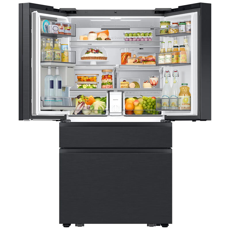 Samsung Bespoke 36 in. 22.5 cu. ft. Smart Counter Depth 4-Door French Door Refrigerator with AI Family Hub+, Beverage Center & Internal Water AutoFill Pitcher - Matte Black Steel, Charcoal Glass & Matte Black, hires