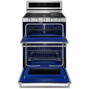 KitchenAid 30 in. 6.0 cu. ft. Convection Double Oven Freestanding Gas Range with 5 Sealed Burners - Stainless Steel, Stainless Steel, hires