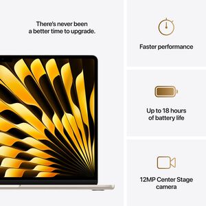 Apple MacBook Air (2025) 15.3 in. Notebook with Apple Intelligence, Apple M4 10-Core CPU, 10-Core GPU, 16 GB RAM, 512 GB SSD, up to 18 Hrs. of Battery Life & Mac OS - Starlight, Starlight, hires
