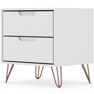 Manhattan Comfort Rockefeller Mid-Century Modern 2-Drawer Nightstand White, White, hires
