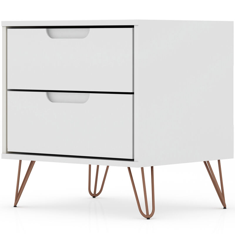 Manhattan Comfort Rockefeller Mid-Century Modern 2-Drawer Nightstand White, White, hires