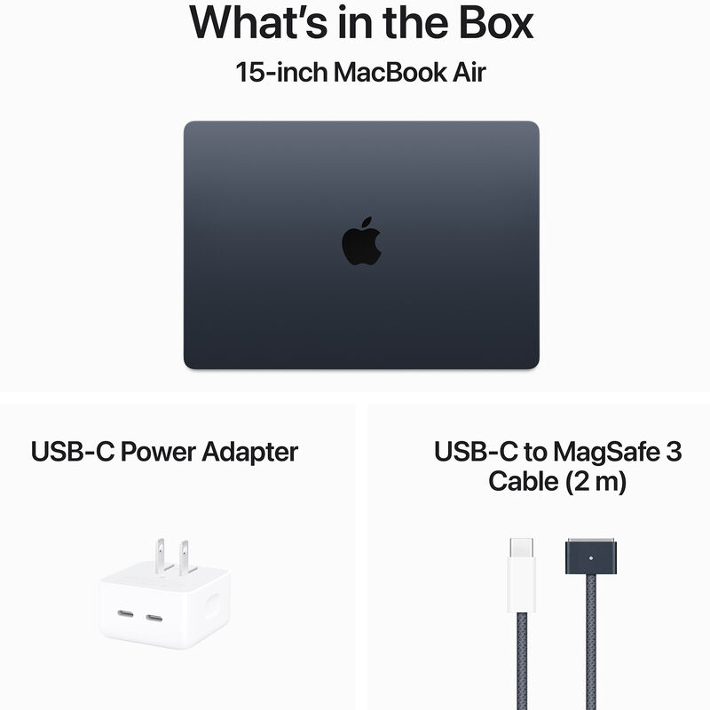 Apple MacBook Air (2024) 15.3 in. Notebook with Apple Intelligence, Apple M3 8-Core CPU, 10-Core GPU, 24 GB RAM, 512 GB SSD, up to 18 Hrs. of Battery Life & Mac OS - Midnight, , hires