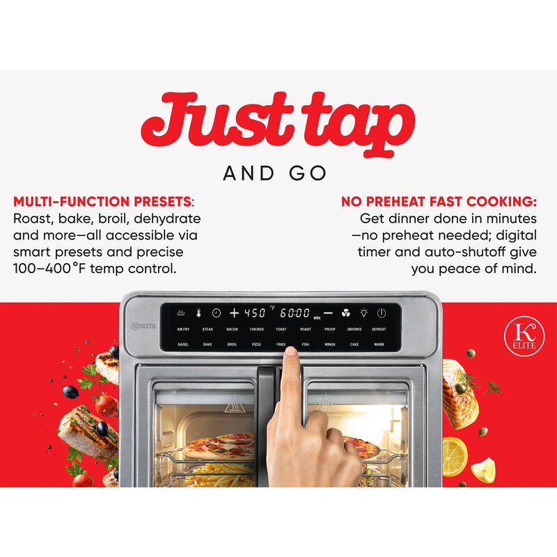 Kitchen Elite 16 Quart French Door Air Fryer Oven Countertop Convection Cooker with LED Display - Stainless Steel, , hires