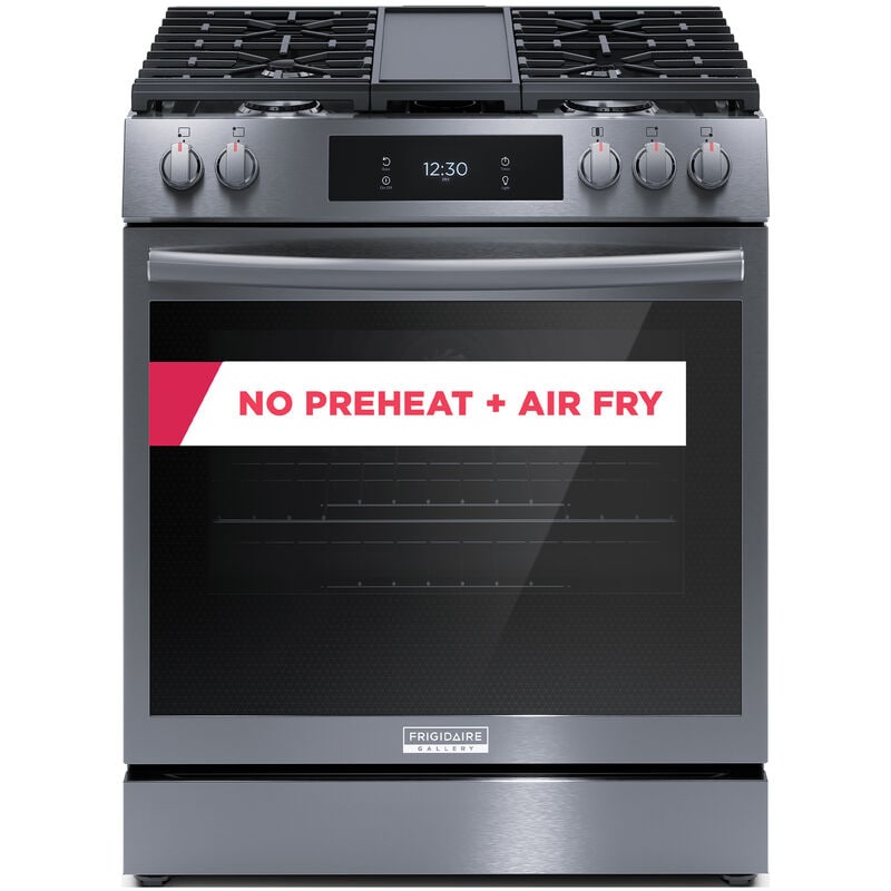 Frigidaire Gallery 30 in. 6 cu. ft. Air Fry True European Convection Steam Gas Range with 5 Sealed Burners & Griddle - Black Stainless, , hires