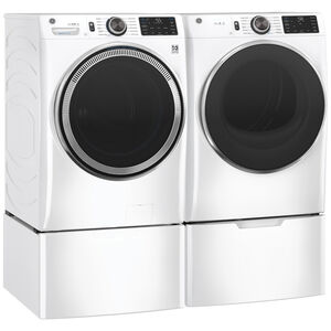 GE 28 in. 7.8 cu. ft. Smart Stackable Gas Dryer with Sensor Dry, Sanitize & Steam Cycle - White, White, hires