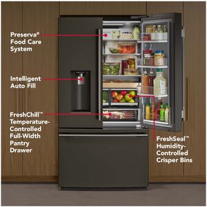KitchenAid 36 in. 23.1 cu. ft. Smart Counter Depth French Door Refrigerator with Ice & Water Dispenser - Black Ore, , hires
