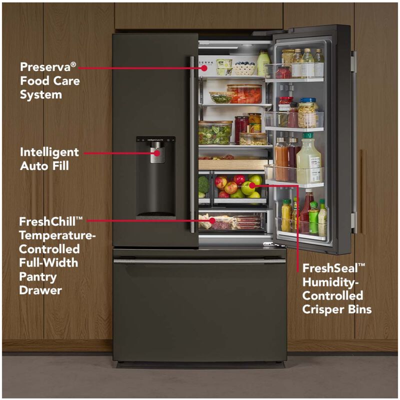 KitchenAid 36 in. 23.1 cu. ft. Smart Counter Depth French Door Refrigerator with Ice & Water Dispenser - Black Ore, , hires