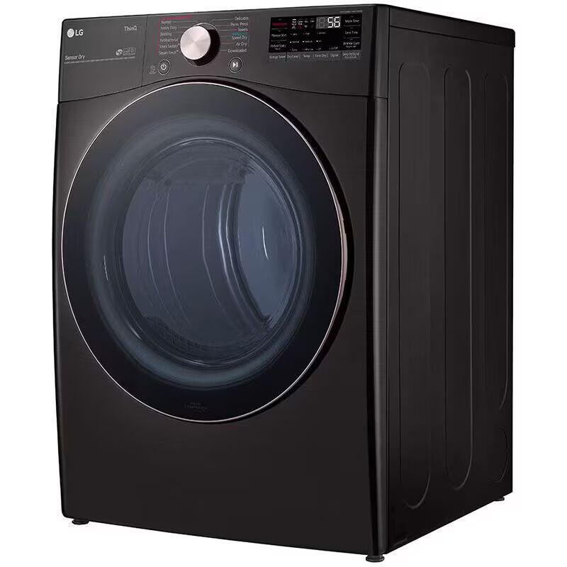 LG 27 in. 7.4 cu. ft. Smart Stackable Round-Door Gas Dryer with Built-In Intelligence, Sensor Dry, Turbo Steam, Sanitize & Steam Cycle - Black Steel, Black Steel, hires