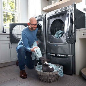 Maytag 27 in. 5.0 cu. ft. Smart Stackable Front Load Washer with Extra Power, 24-Hr Fresh Hold Option, Sanitize & Steam Wash Cycle - Metallic Slate, Metallic Slate, hires
