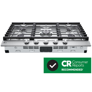 LG 36 in. 5-Burner Natural Gas Cooktop with Simmer Burner & Power Burner - Stainless Steel, Stainless Steel, hires