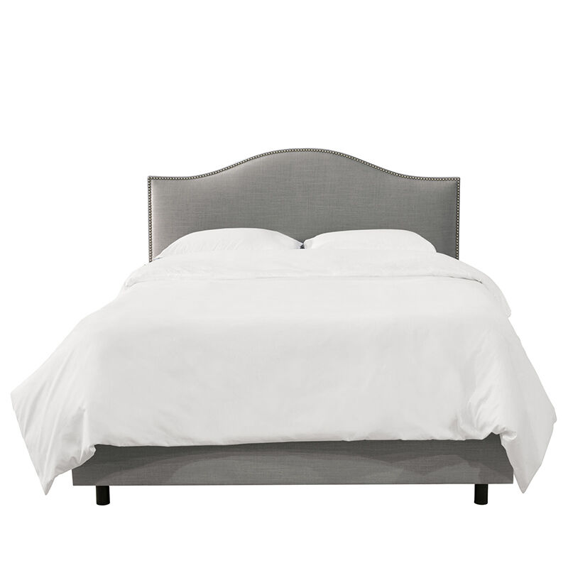 Skyline King Nail Button Bed in Linen - Grey, Grey, hires