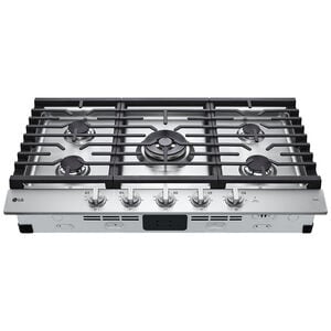LG 36 in. 5-Burner Smart Natural Gas Cooktop with Griddle, Simmer Burner & Power Burner - Stainless Steel, , hires