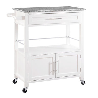 Madison Kitchen Cart with Granite Top-White | PCR1609
