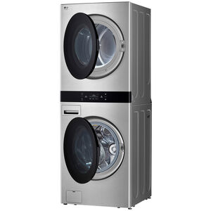 LG 27 in. 5.0 cu. ft. Smart Electric Front Load WashTower with AI Sensor Dry, TurboSteam, Allergiene Cycle, ezDispense, AI DD 2.0 Advanced Washing, Sensor Dry, Sanitize & Steam Cycle - Noble Steel, Noble Steel, hires