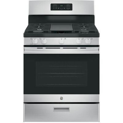 GE 30 in. 5 cu. ft. Gas Range with 5 Sealed Burners & Griddle - Stainless Steel | JGBS66REKSS