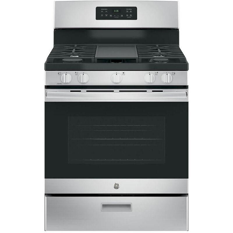 GE 30 in. 5 cu. ft. Gas Range with 5 Sealed Burners & Griddle - Stainless Steel, Stainless Steel, hires