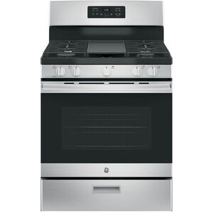 GE 30 in. 5.0 cu. ft. Oven Freestanding Gas Range with 5 Sealed Burners & Griddle - Stainless Steel, Stainless Steel, hires
