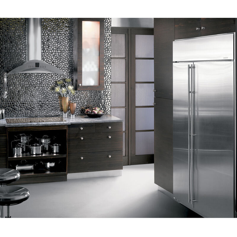 Monogram 36 in. Convertible Chimney Style Range Hood with 350 CFM, 4 Fan Speeds & 4 Halogen Lights - Stainless Steel, , hires