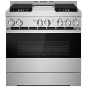 JennAir Noir Series 36 in. 5.1 cu. ft. Smart True European Convection Dual Fuel Range with 4 Sealed Burners & Griddle - Stainless Steel, , hires