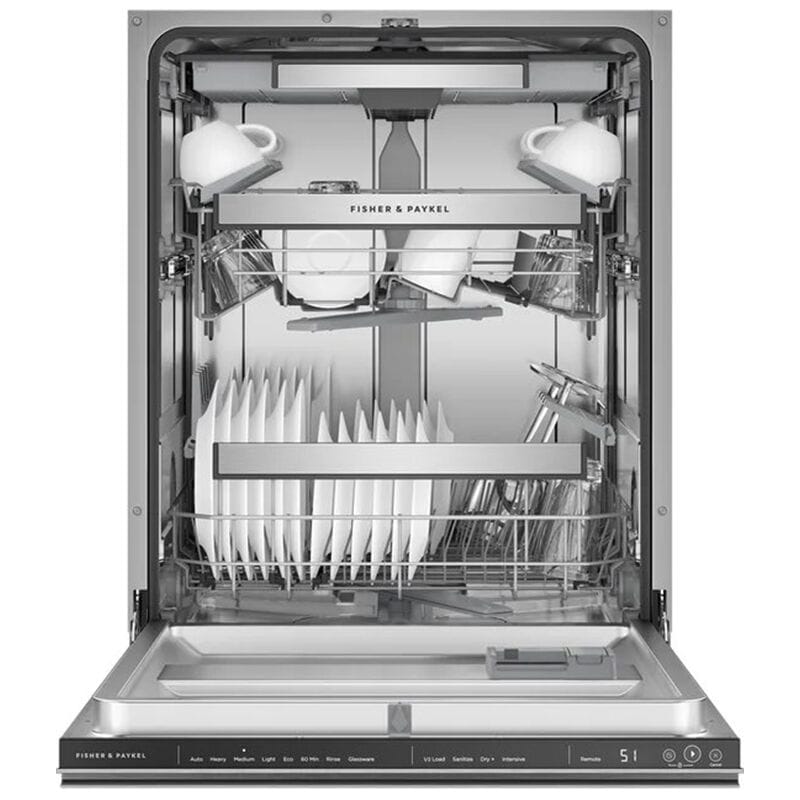 Fisher & Paykel Series 9 24 in. Top Control Flush-Mount Smart Dishwasher with 42 dBa Sound Level, 3rd-Rack & Pocket Handle - Stainless Steel, , hires