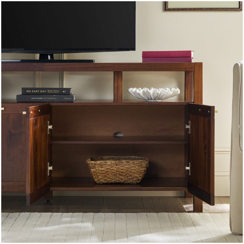 Walker Edison Isla Modern TV Stand with Glass Top - Walnut, , hires