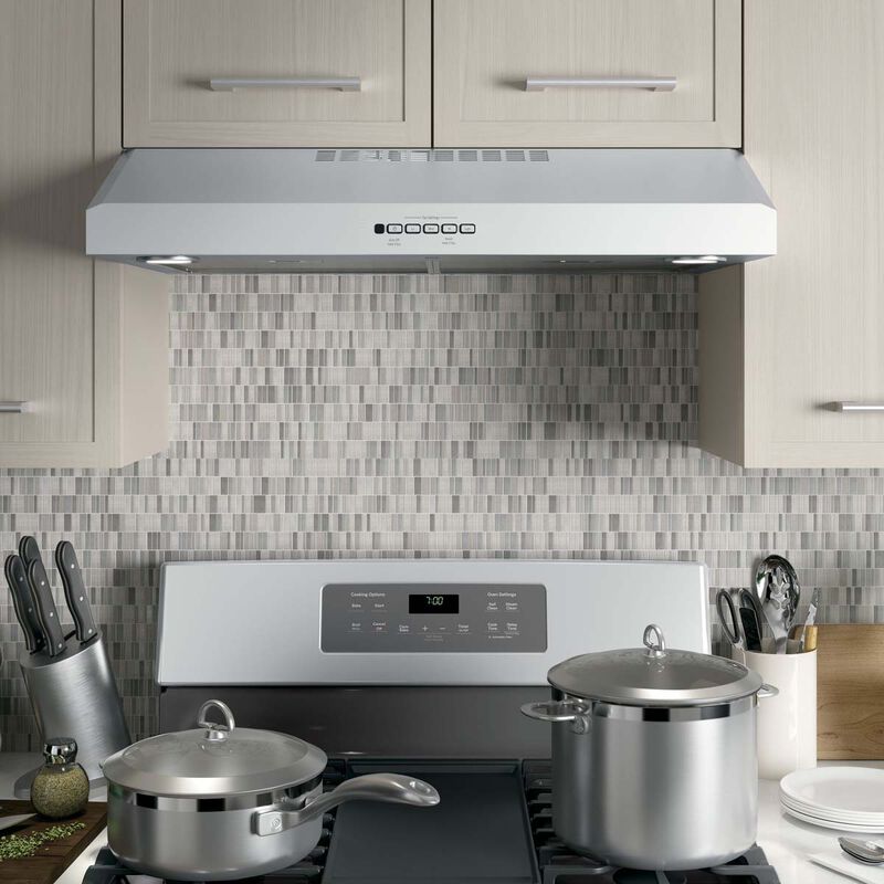 GE 30 in. Standard Style Range Hood with 4 Speed Settings, 310 CFM,  Convertible Venting & 2 Halogen Lights - Stainless Steel