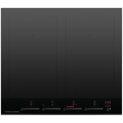 Fisher & Paykel Series 7 24 in. 4-Burner Induction Cooktop with Simmer Burner & Power Burner - Black Glass | CI244DTB4