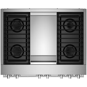 JennAir Noir 36" Freestanding Dual Fuel Range with 4 Sealed Burners, Griddle & 5.1 Cu. Ft. Single Oven - Stainless Steel, , hires