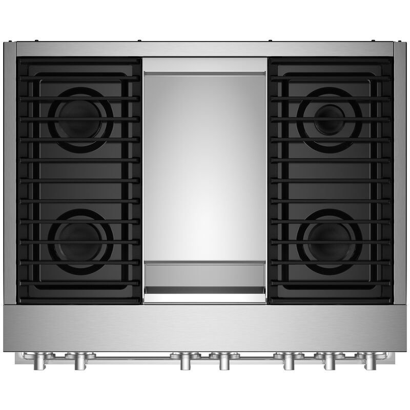 JennAir Noir 36" Freestanding Dual Fuel Range with 4 Sealed Burners, Griddle & 5.1 Cu. Ft. Single Oven - Stainless Steel, , hires
