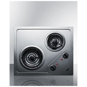 Summit 21 in. 2-Burner Electric Cooktop - Stainless Steel, , hires