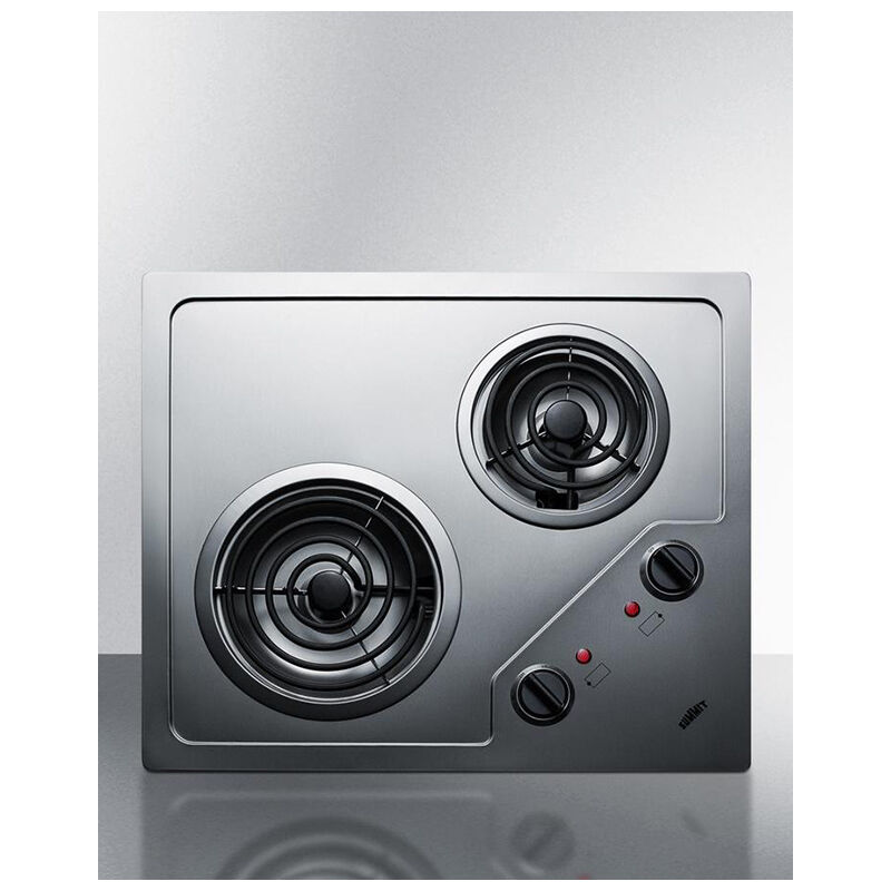 Summit 21 in. 2-Burner Electric Cooktop - Stainless Steel, , hires