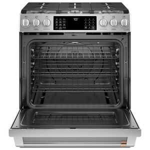 Cafe 30 in. 5.6 cu. ft. Smart Air Fry True European Convection Slide-In Gas Range with 6 Sealed Burners & Griddle - Stainless Steel, Stainless Steel, hires