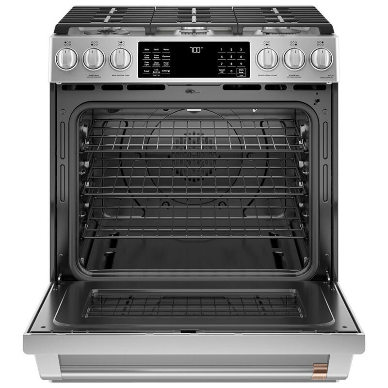 Cafe 30 in. 5.6 cu. ft. Smart Air Fry True European Convection Slide-In Gas Range with 6 Sealed Burners & Griddle - Stainless Steel, Stainless Steel, hires