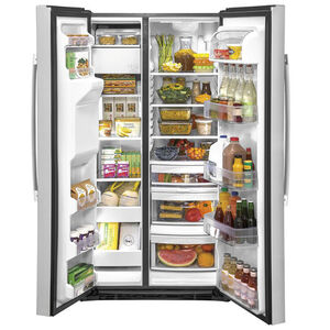 GE 36 in. 25.1 cu. ft. Side-by-Side Refrigerator with External Ice & Water Dispenser - Stainless Steel, Stainless Steel, hires