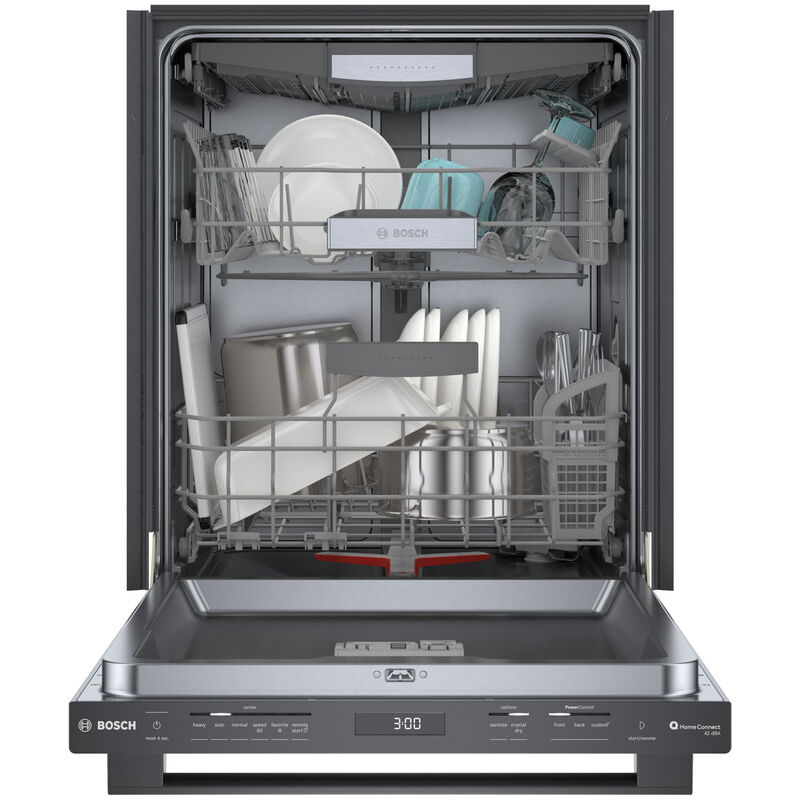 Bosch 800 Series 24 in. Smart Built-In Dishwasher with Top Control, 42 dBA Sound Level, 16 Place Settings, 8 Wash Cycles & Sanitize Cycle - Black Stainless, Black Stainless, hires