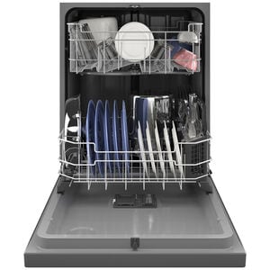 GE 24 in. Front Control Flush-Mount Dishwasher with 52 dBa Sound Level, Dry Boost & Pocket Handle - Stainless Steel, Stainless Steel, hires