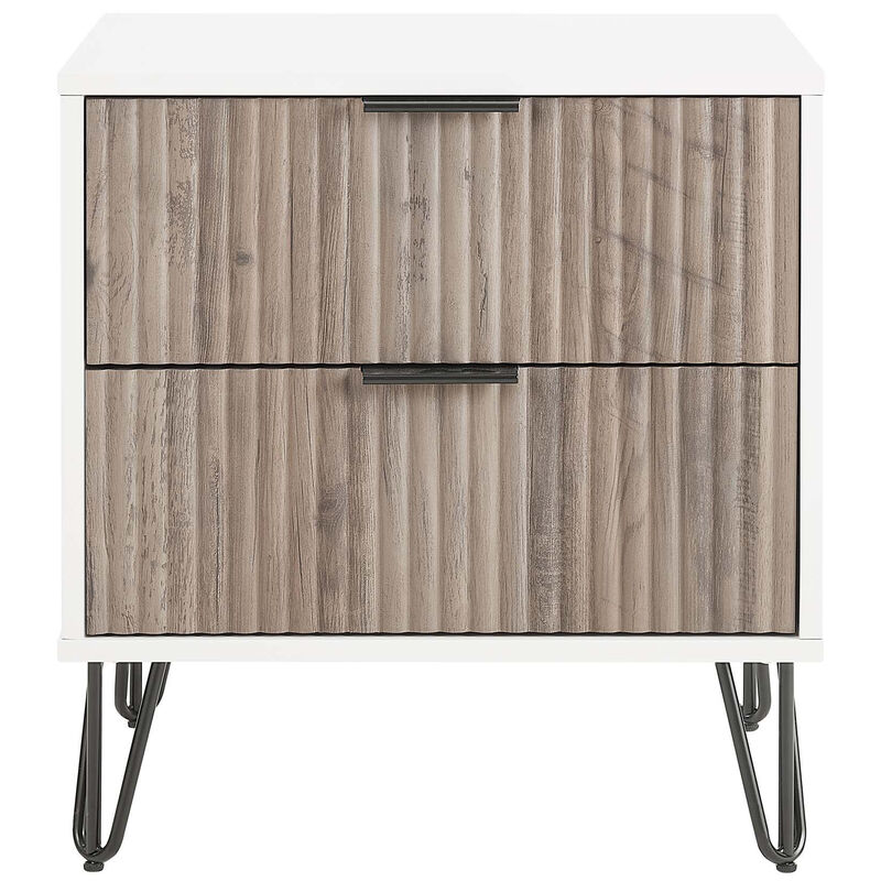 Manhattan Comfort DUMBO 2.0 Modern Nightstand with 2 Drawer & Metal Feet - White and Rustic Grey, White & Gray, hires