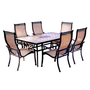Hanover Monaco 7-Piece 68" Rectangle Porcelain Top Dining Set with Sling Back Chairs - Tan, , hires