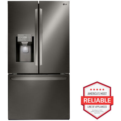LG 36 in. 27.7 cu. ft. Smart French Door Refrigerator with External Ice & Water Dispenser - Printproof Black Stainless Steel | LRFS28XBD